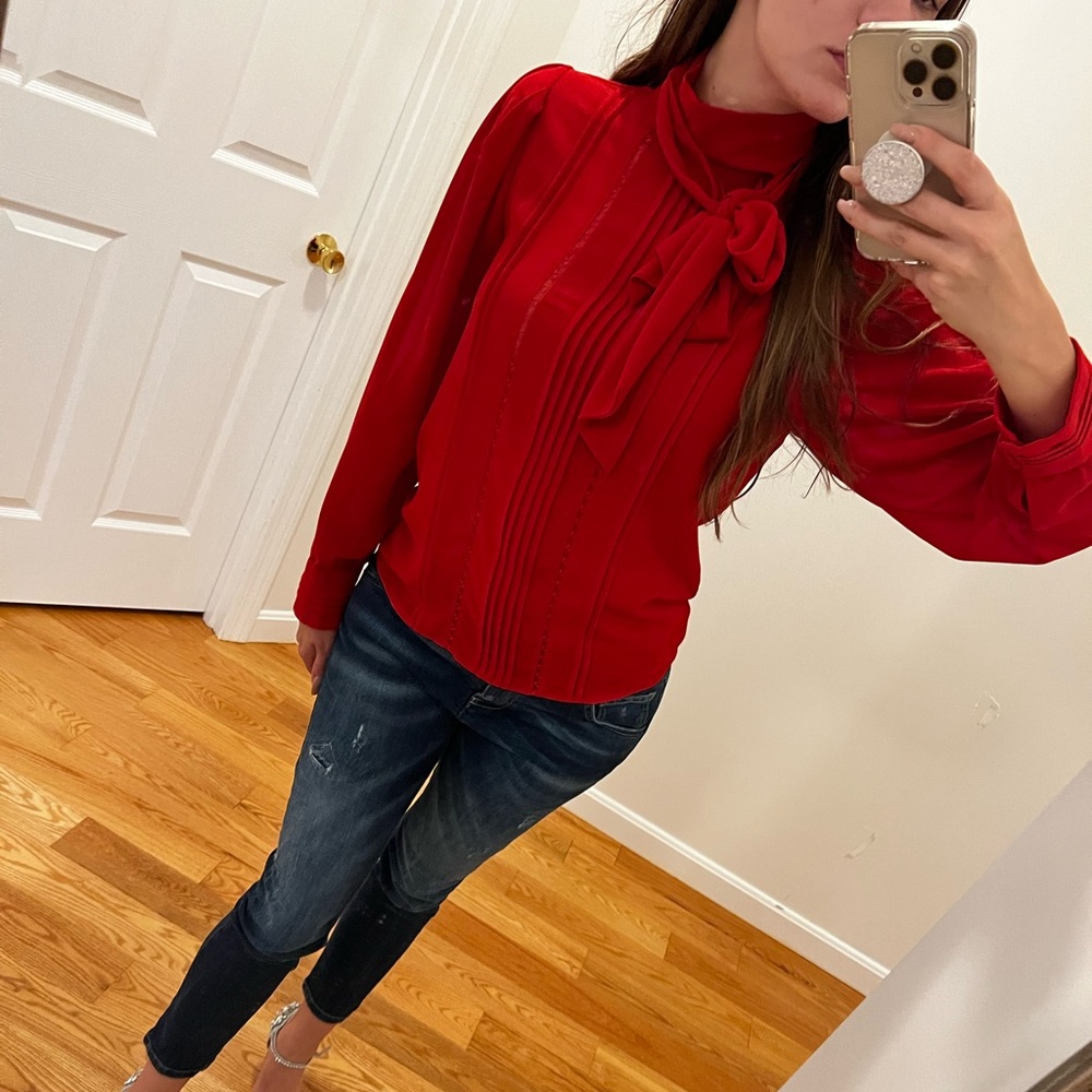 Zara Flowy Lace Detail Shirt Blouse Red - Picture 10 of 11